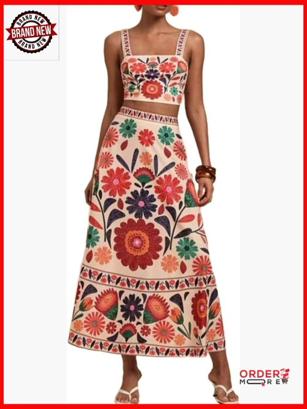 Womens Floral Halter Crop Top A Line Maxi Skirt Set Going Out